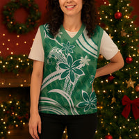 Hawaii Pupuala Plumeria Green Christmas Knitted V-Neck Vest Polynesian Pattern LT01 - Polynesian Pride