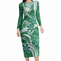 Hawaii Pupuala Plumeria Green Long Sleeve Bodycon Dress Polynesian Pattern LT01 Long Dress Green - Polynesian Pride