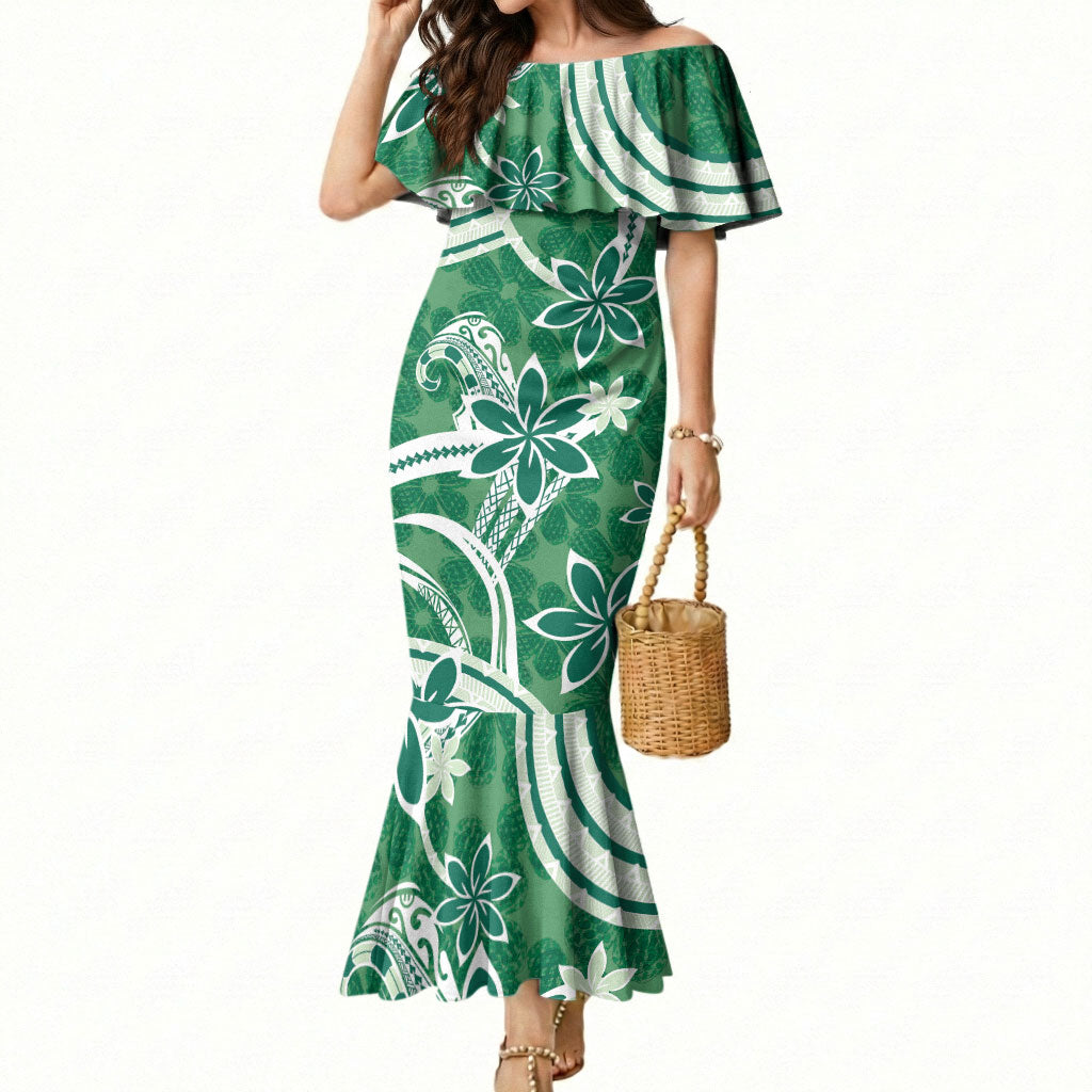 Hawaii Pupuala Plumeria Green Mermaid Dress Polynesian Pattern LT01 Women Green - Polynesian Pride