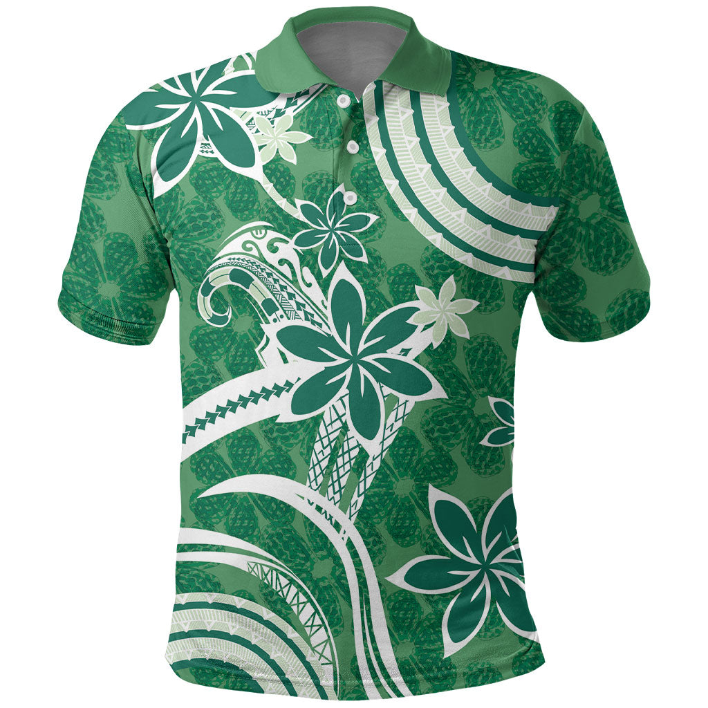 Hawaii Pupuala Plumeria Green Polo Shirt Polynesian Pattern LT01 Green - Polynesian Pride