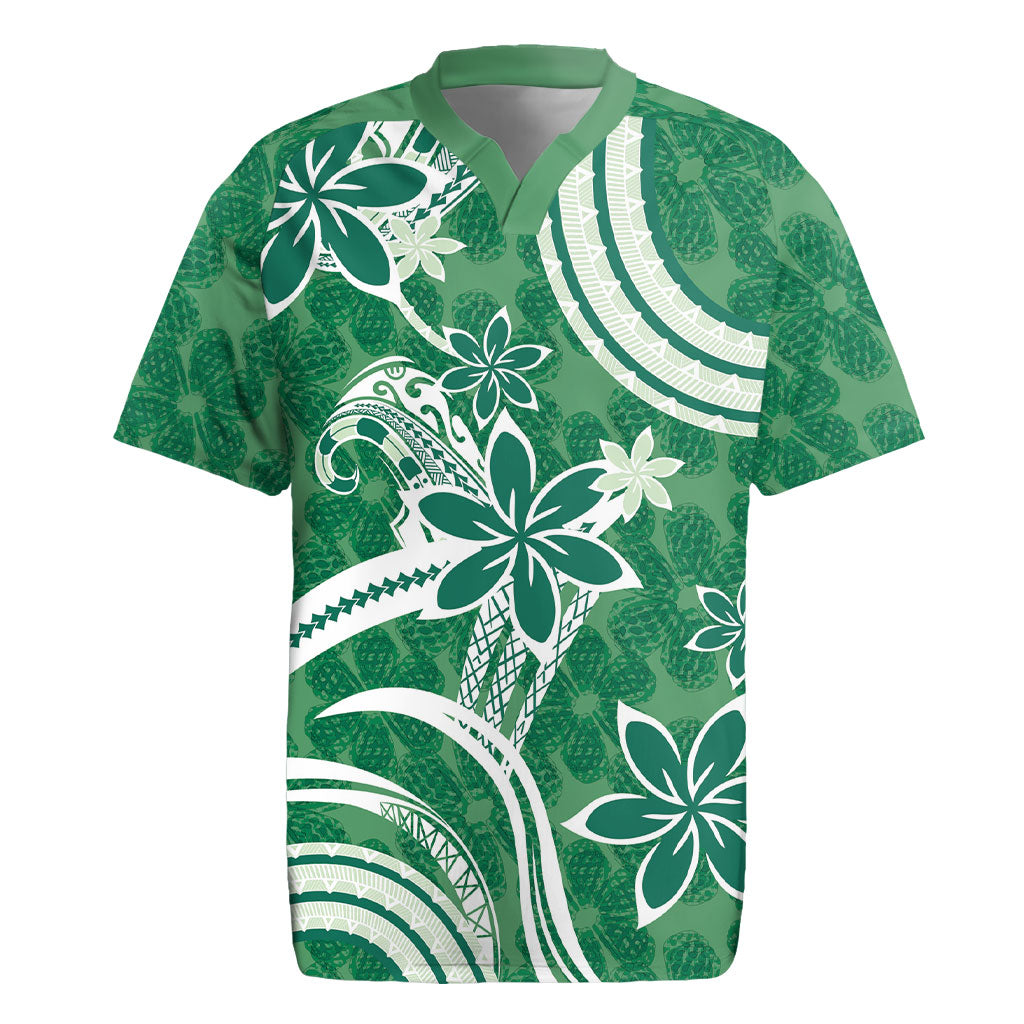 Hawaii Pupuala Plumeria Green Rugby Jersey Polynesian Pattern LT01 Green - Polynesian Pride