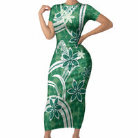 Hawaii Pupuala Plumeria Green Short Sleeve Bodycon Dress Polynesian Pattern LT01 Long Dress Green - Polynesian Pride