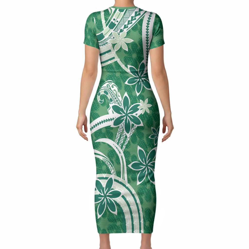 Hawaii Pupuala Plumeria Green Short Sleeve Bodycon Dress Polynesian Pattern LT01 - Polynesian Pride