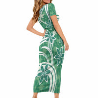 Hawaii Pupuala Plumeria Green Short Sleeve Bodycon Dress Polynesian Pattern LT01 - Polynesian Pride
