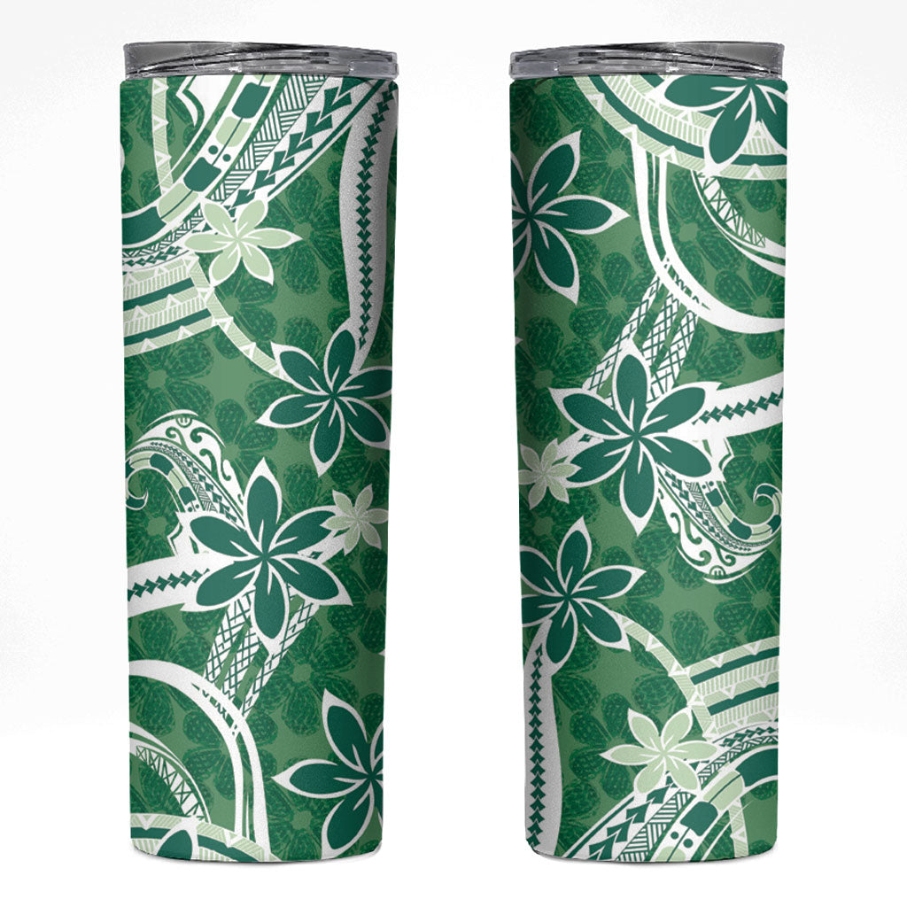 Hawaii Pupuala Plumeria Green Skinny Tumbler Polynesian Pattern LT01 Green - Polynesian Pride