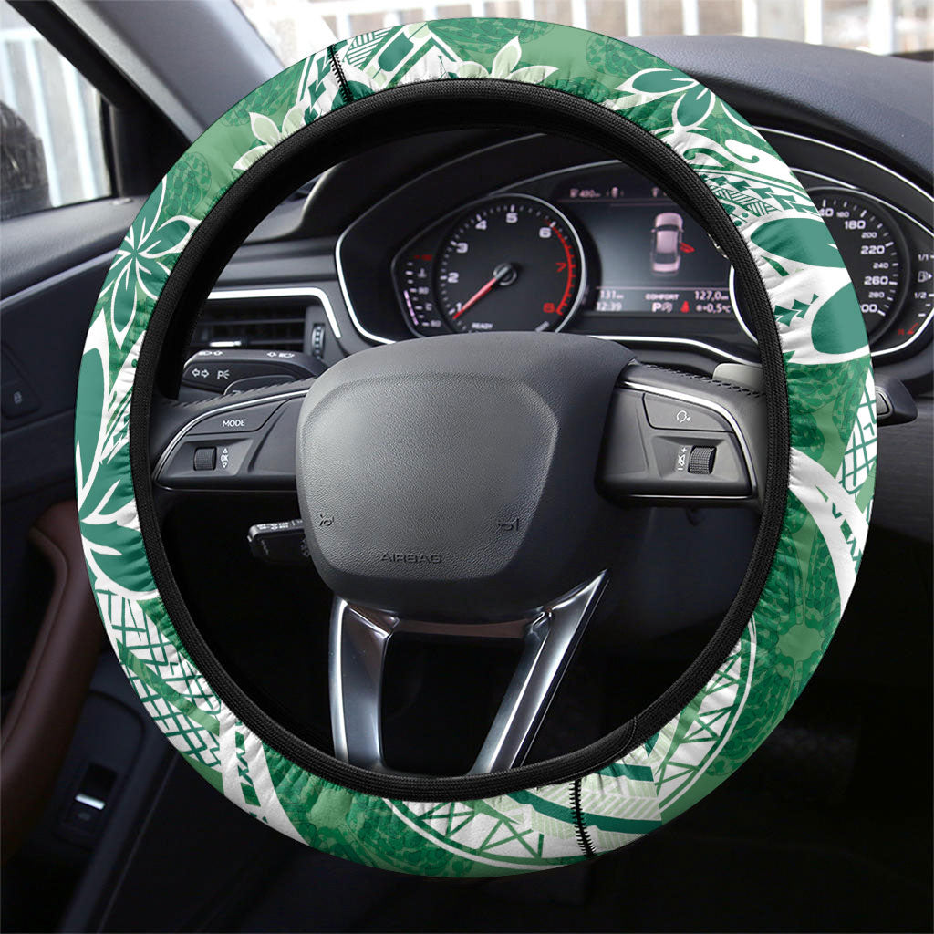 Hawaii Pupuala Plumeria Green Steering Wheel Cover Polynesian Pattern LT01 - Polynesian Pride