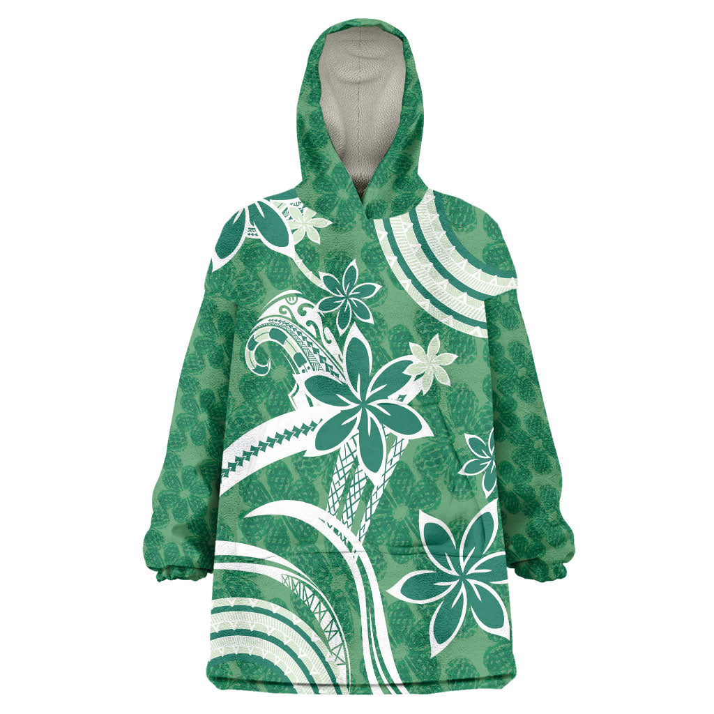 Hawaii Pupuala Plumeria Green Wearable Blanket Hoodie Polynesian Pattern LT01 One Size Green - Polynesian Pride