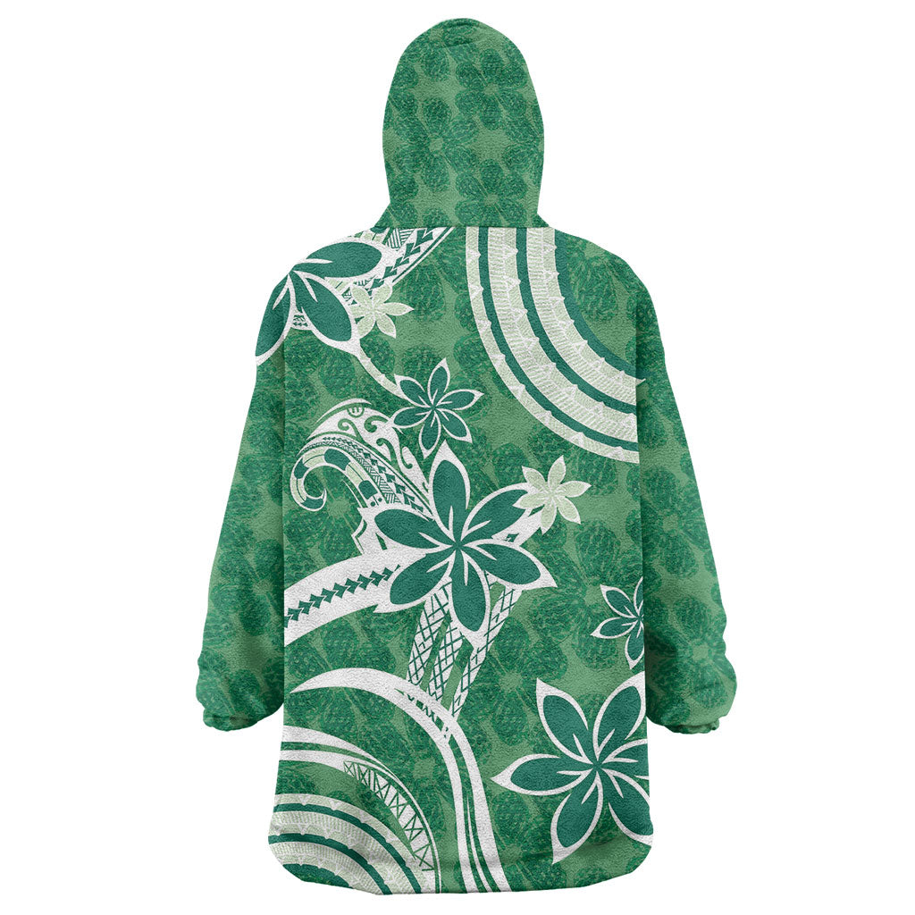 Hawaii Pupuala Plumeria Green Wearable Blanket Hoodie Polynesian Pattern LT01 - Polynesian Pride
