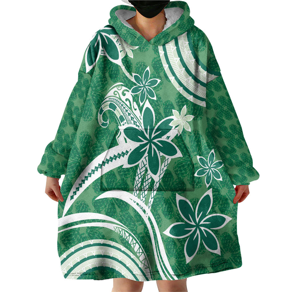 Hawaii Pupuala Plumeria Green Wearable Blanket Hoodie Polynesian Pattern LT01 - Polynesian Pride