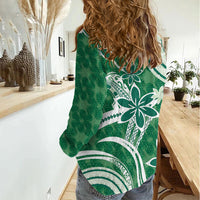 Hawaii Pupuala Plumeria Green Women Casual Shirt Polynesian Pattern LT01 - Polynesian Pride