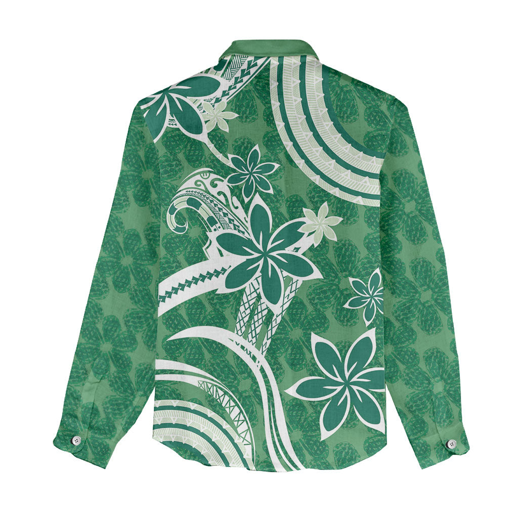 Hawaii Pupuala Plumeria Green Women Casual Shirt Polynesian Pattern LT01 - Polynesian Pride