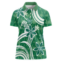 Hawaii Pupuala Plumeria Green Women Polo Shirt Polynesian Pattern LT01 Female Green - Polynesian Pride