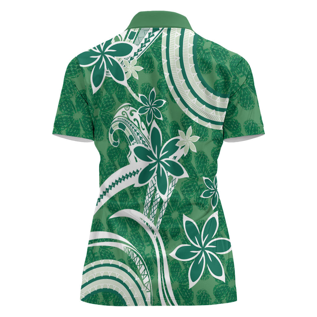Hawaii Pupuala Plumeria Green Women Polo Shirt Polynesian Pattern LT01 - Polynesian Pride