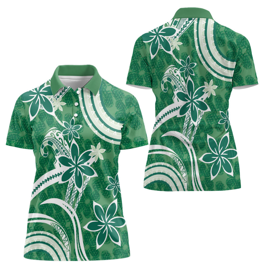 Hawaii Pupuala Plumeria Green Women Polo Shirt Polynesian Pattern LT01 - Polynesian Pride