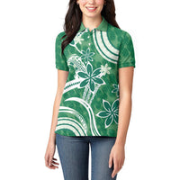 Hawaii Pupuala Plumeria Green Women Polo Shirt Polynesian Pattern LT01 - Polynesian Pride