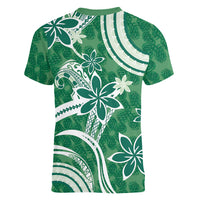 Hawaii Pupuala Plumeria Green Women V-Neck T-Shirt Polynesian Pattern LT01 - Polynesian Pride
