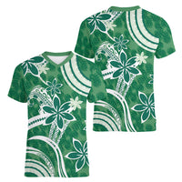 Hawaii Pupuala Plumeria Green Women V-Neck T-Shirt Polynesian Pattern LT01 - Polynesian Pride