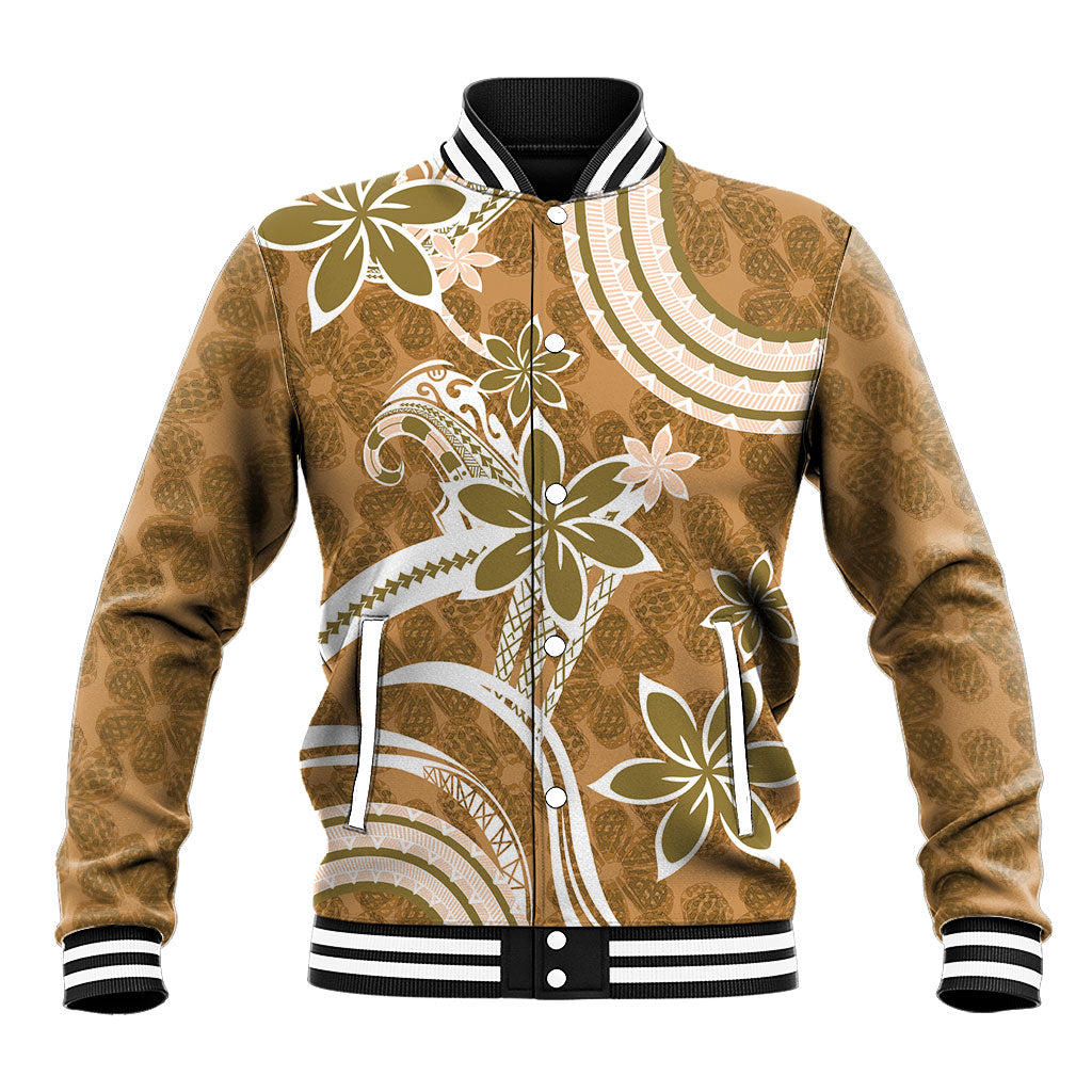Hawaii Pupuala Plumeria Light Brown Baseball Jacket Polynesian Pattern LT01 Unisex Light Brown - Polynesian Pride
