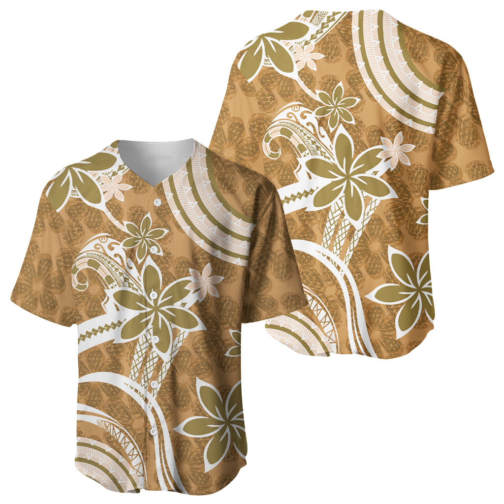 Hawaii Pupuala Plumeria Light Brown Baseball Jersey Polynesian Pattern LT01 - Polynesian Pride