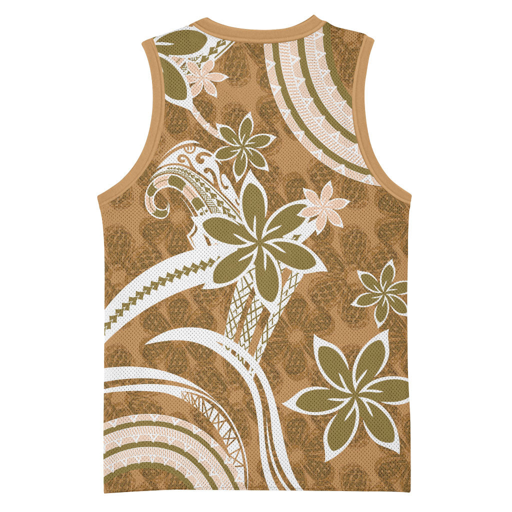 Hawaii Pupuala Plumeria Light Brown Basketball Jersey Polynesian Pattern LT01 - Polynesian Pride