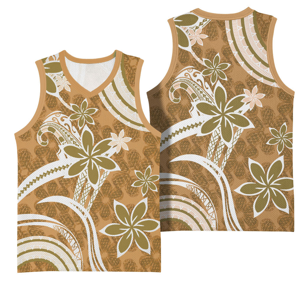 Hawaii Pupuala Plumeria Light Brown Basketball Jersey Polynesian Pattern LT01 - Polynesian Pride