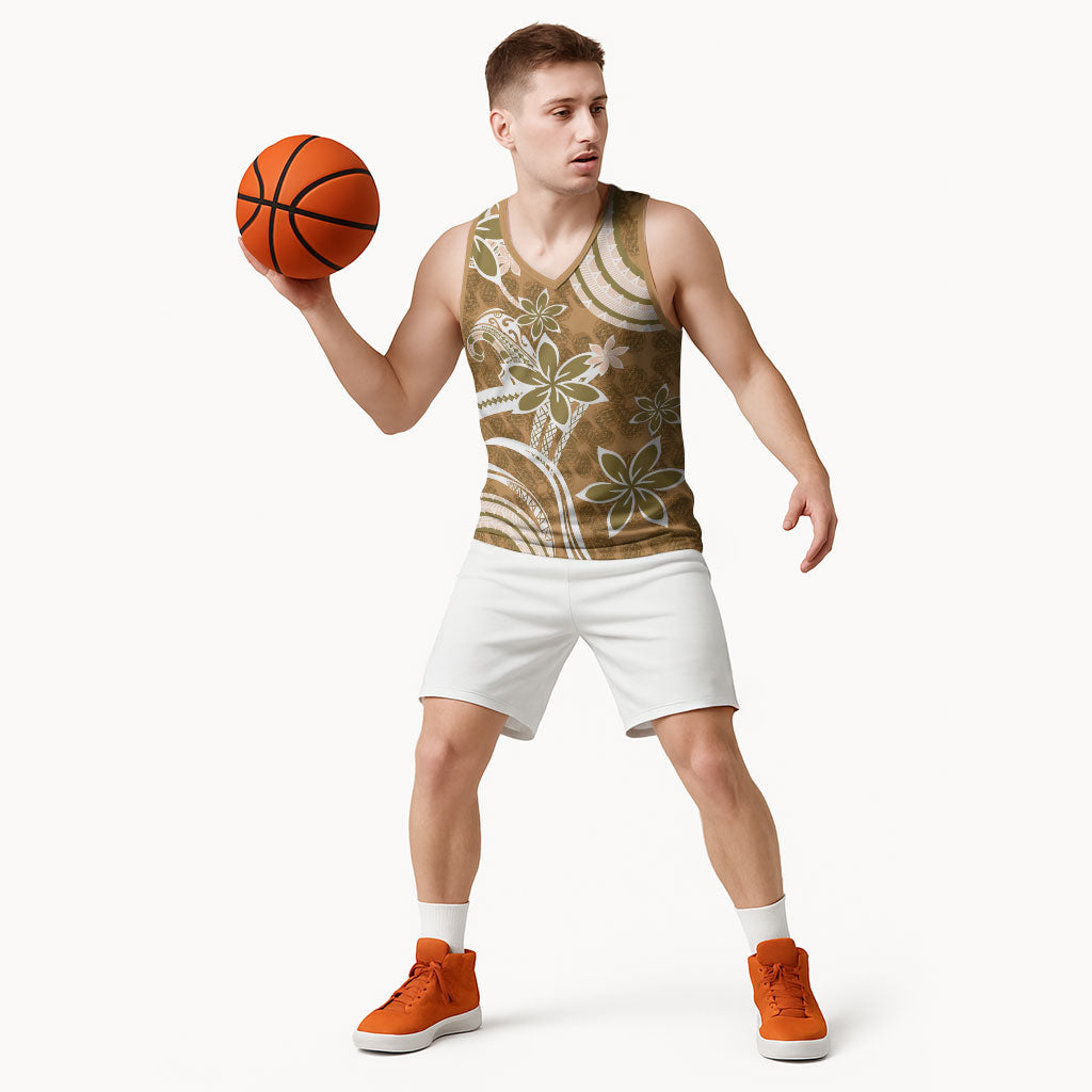 Hawaii Pupuala Plumeria Light Brown Basketball Jersey Polynesian Pattern LT01 - Polynesian Pride