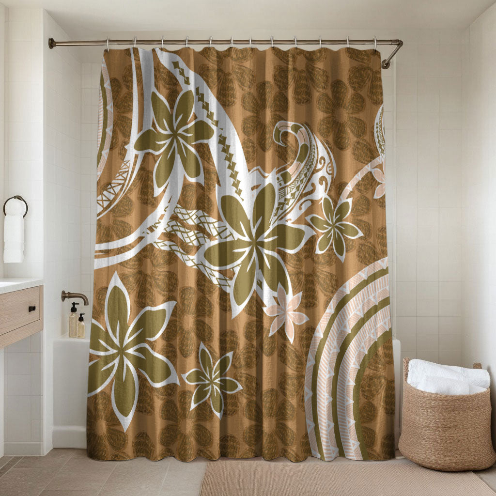 Hawaii Pupuala Plumeria Light Brown Bathroom Set Polynesian Pattern LT01 Shower Curtain Only Light Brown - Polynesian Pride