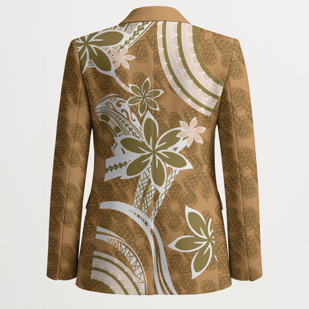 Hawaii Pupuala Plumeria Light Brown Blazer Polynesian Pattern LT01 - Polynesian Pride