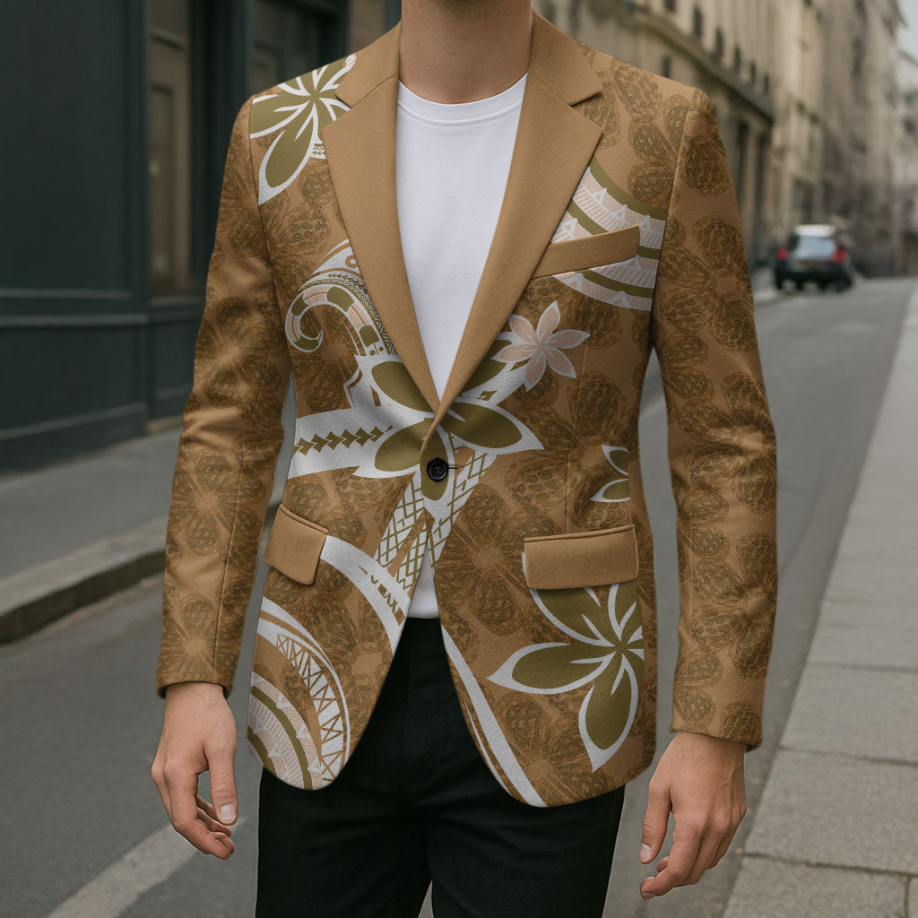 Hawaii Pupuala Plumeria Light Brown Blazer Polynesian Pattern LT01 - Polynesian Pride