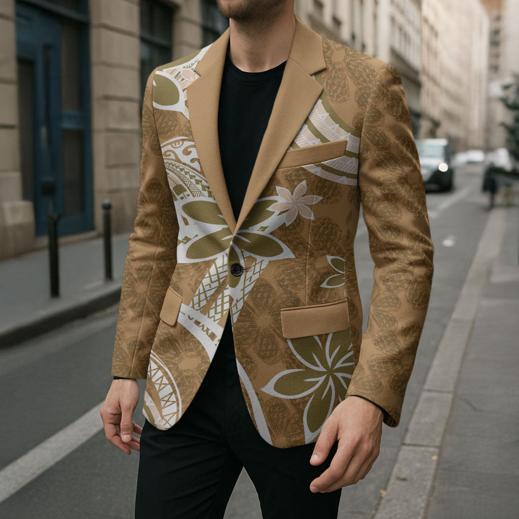 Hawaii Pupuala Plumeria Light Brown Blazer Polynesian Pattern LT01 - Polynesian Pride