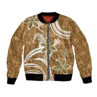 Hawaii Pupuala Plumeria Light Brown Bomber Jacket Polynesian Pattern LT01 Unisex Light Brown - Polynesian Pride