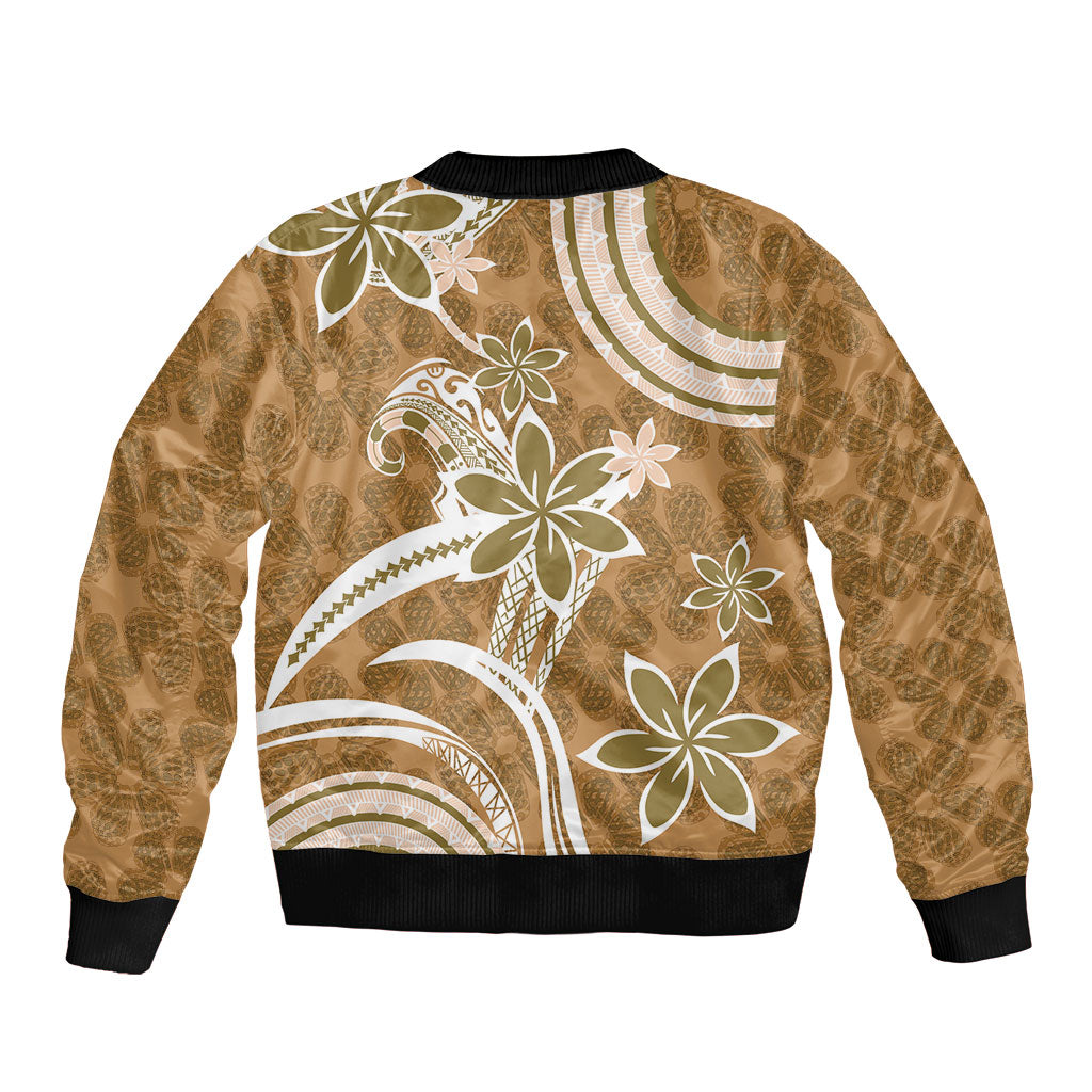 Hawaii Pupuala Plumeria Light Brown Bomber Jacket Polynesian Pattern LT01 - Polynesian Pride