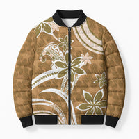 Hawaii Pupuala Plumeria Light Brown Bomber Puffer Jacket Polynesian Pattern LT01 Unisex Light Brown - Polynesian Pride