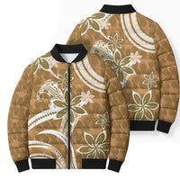 Hawaii Pupuala Plumeria Light Brown Bomber Puffer Jacket Polynesian Pattern LT01 - Polynesian Pride