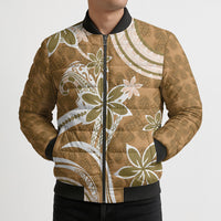 Hawaii Pupuala Plumeria Light Brown Bomber Puffer Jacket Polynesian Pattern LT01 - Polynesian Pride