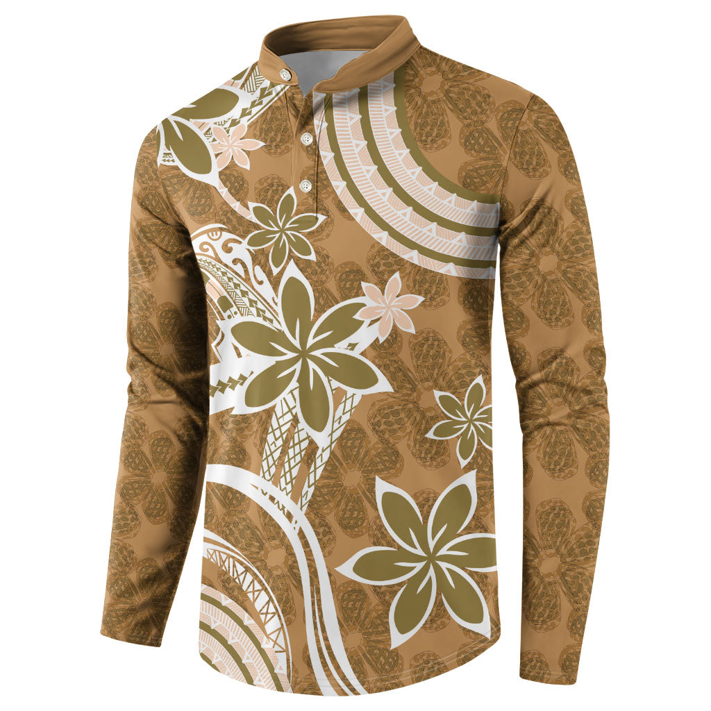 Hawaii Pupuala Plumeria Light Brown Button Sweatshirt Polynesian Pattern LT01 - Polynesian Pride