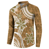 Hawaii Pupuala Plumeria Light Brown Button Sweatshirt Polynesian Pattern LT01 - Polynesian Pride