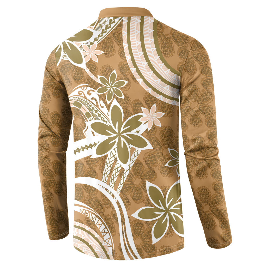 Hawaii Pupuala Plumeria Light Brown Button Sweatshirt Polynesian Pattern LT01 - Polynesian Pride