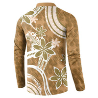 Hawaii Pupuala Plumeria Light Brown Button Sweatshirt Polynesian Pattern LT01 - Polynesian Pride