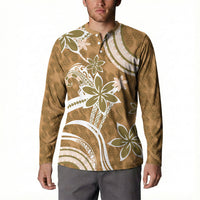 Hawaii Pupuala Plumeria Light Brown Button Sweatshirt Polynesian Pattern LT01 - Polynesian Pride