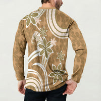 Hawaii Pupuala Plumeria Light Brown Button Sweatshirt Polynesian Pattern LT01 - Polynesian Pride