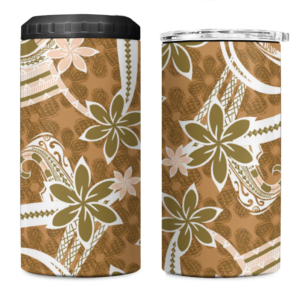 Hawaii Pupuala Plumeria Light Brown 4 in 1 Can Cooler Tumbler Polynesian Pattern LT01 One Size: 16 oz Light Brown - Polynesian Pride