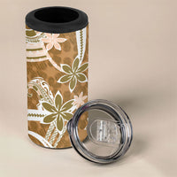 Hawaii Pupuala Plumeria Light Brown 4 in 1 Can Cooler Tumbler Polynesian Pattern LT01 - Polynesian Pride