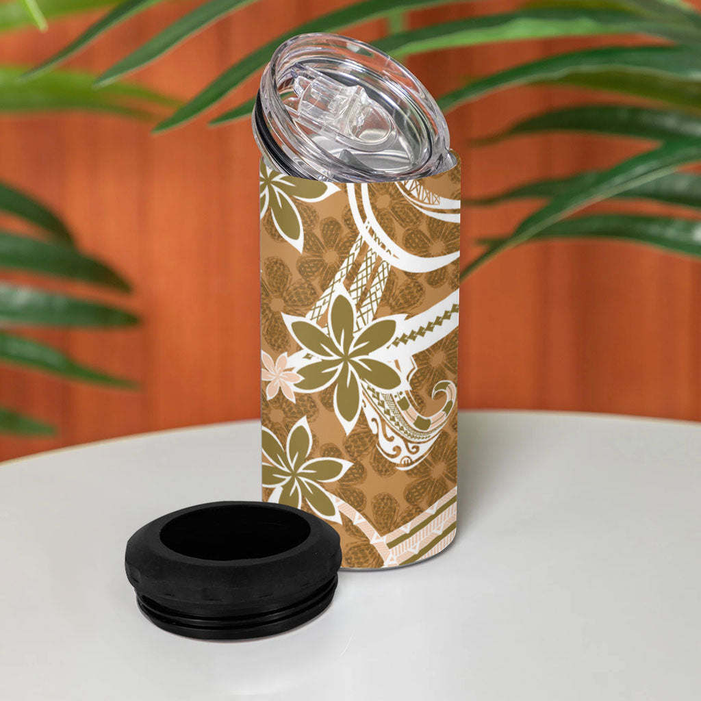 Hawaii Pupuala Plumeria Light Brown 4 in 1 Can Cooler Tumbler Polynesian Pattern LT01 - Polynesian Pride