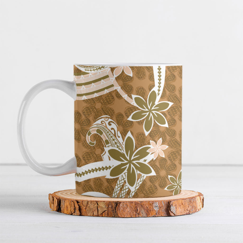 Hawaii Pupuala Plumeria Light Brown Ceramic Mug Polynesian Pattern LT01 Light Brown - Polynesian Pride