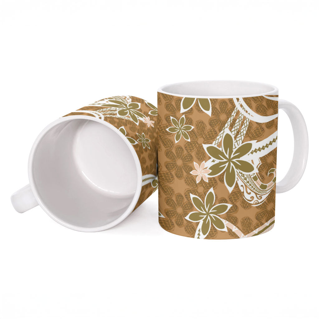 Hawaii Pupuala Plumeria Light Brown Ceramic Mug Polynesian Pattern LT01 - Polynesian Pride