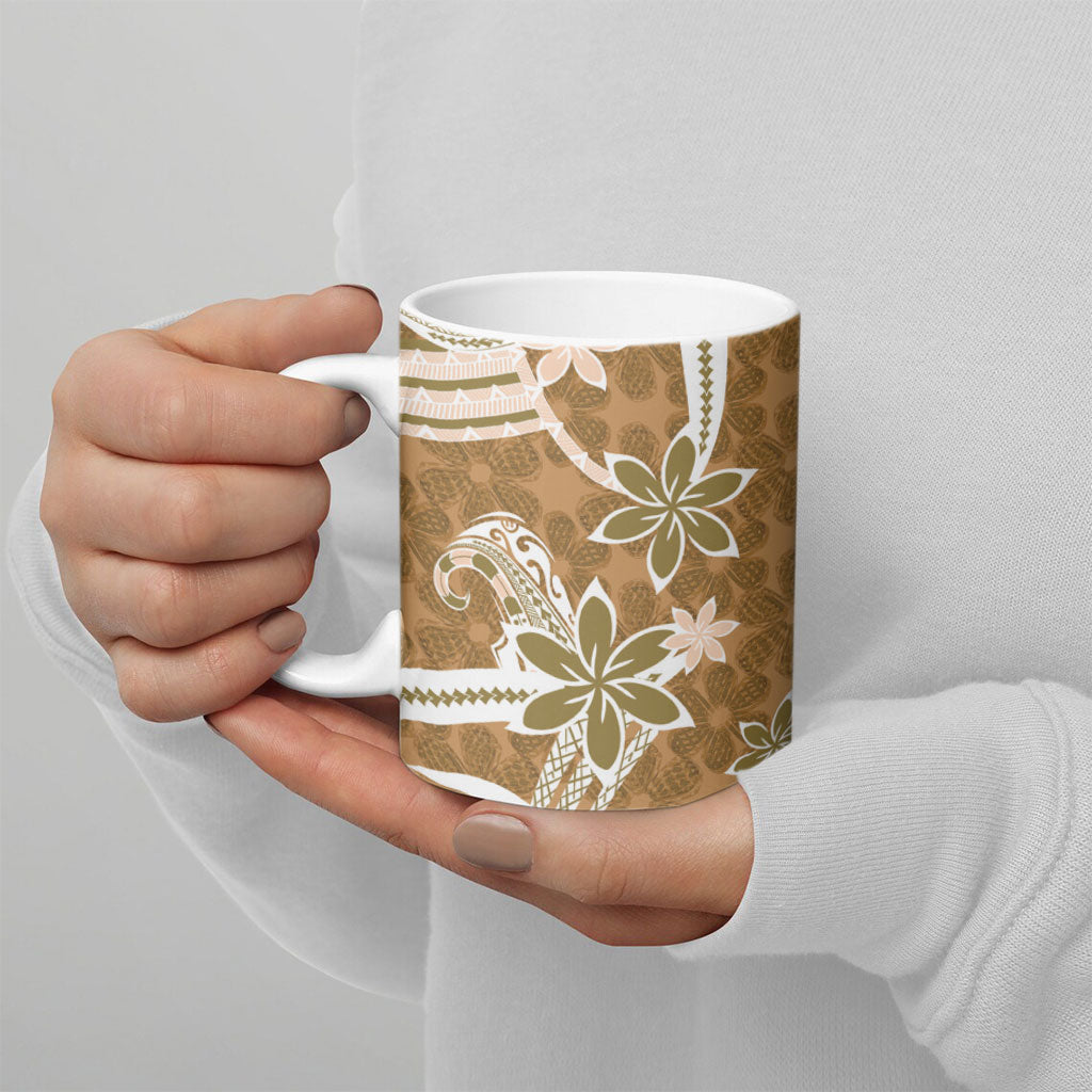 Hawaii Pupuala Plumeria Light Brown Ceramic Mug Polynesian Pattern LT01 - Polynesian Pride