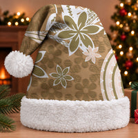 Hawaii Pupuala Plumeria Light Brown Christmas Santa Hat Polynesian Pattern LT01 With Fur Light Brown - Polynesian Pride
