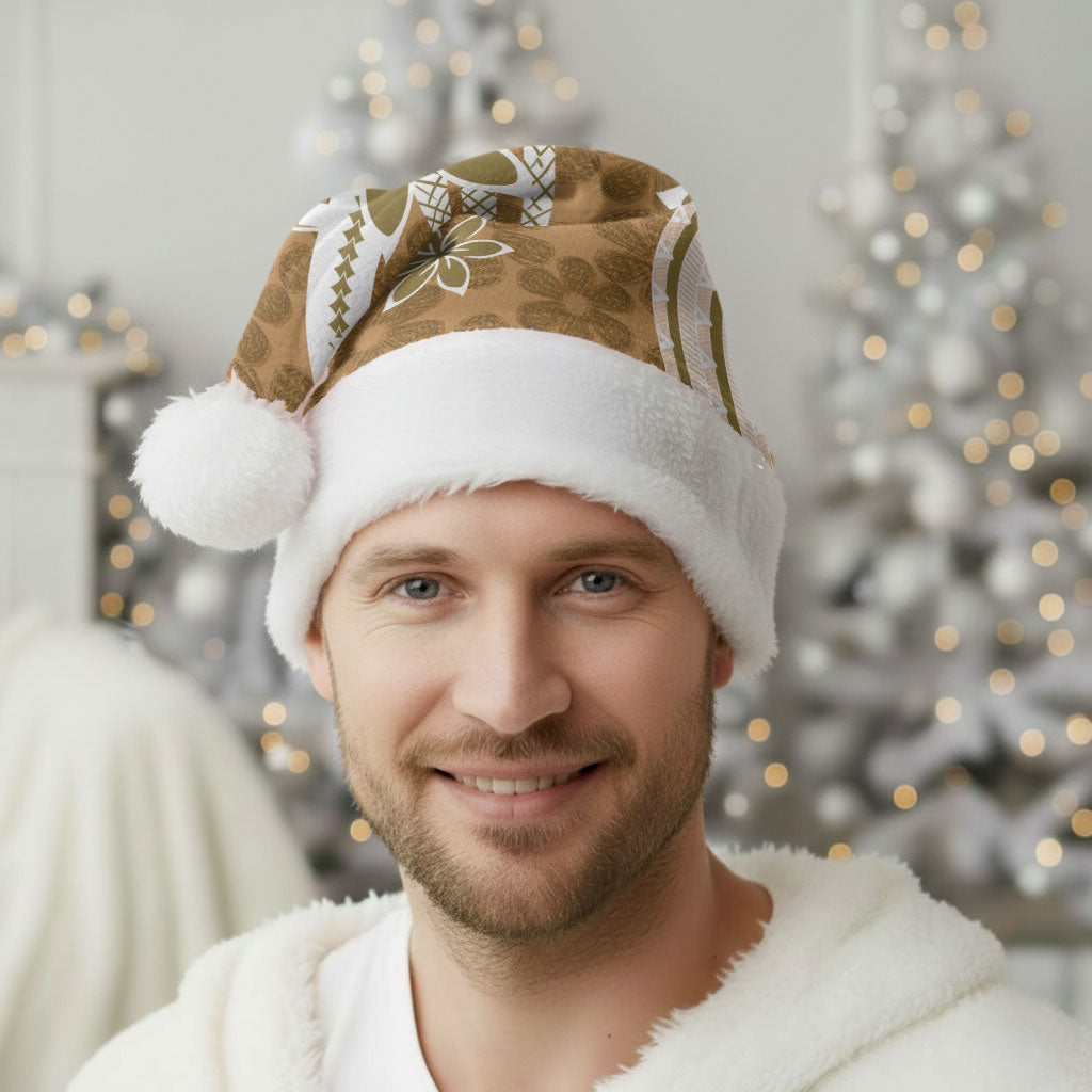 Hawaii Pupuala Plumeria Light Brown Christmas Santa Hat Polynesian Pattern LT01 - Polynesian Pride