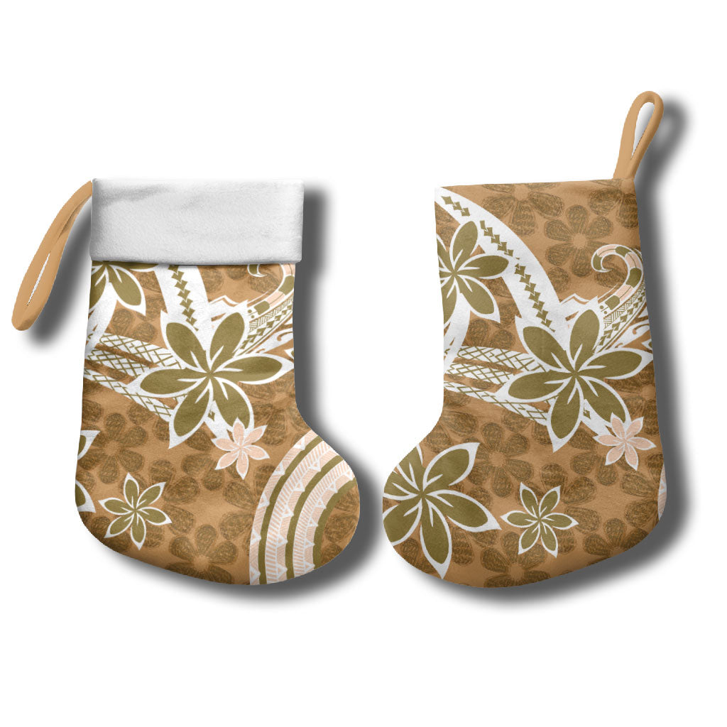 Hawaii Pupuala Plumeria Light Brown Christmas Stocking Polynesian Pattern LT01 - Polynesian Pride